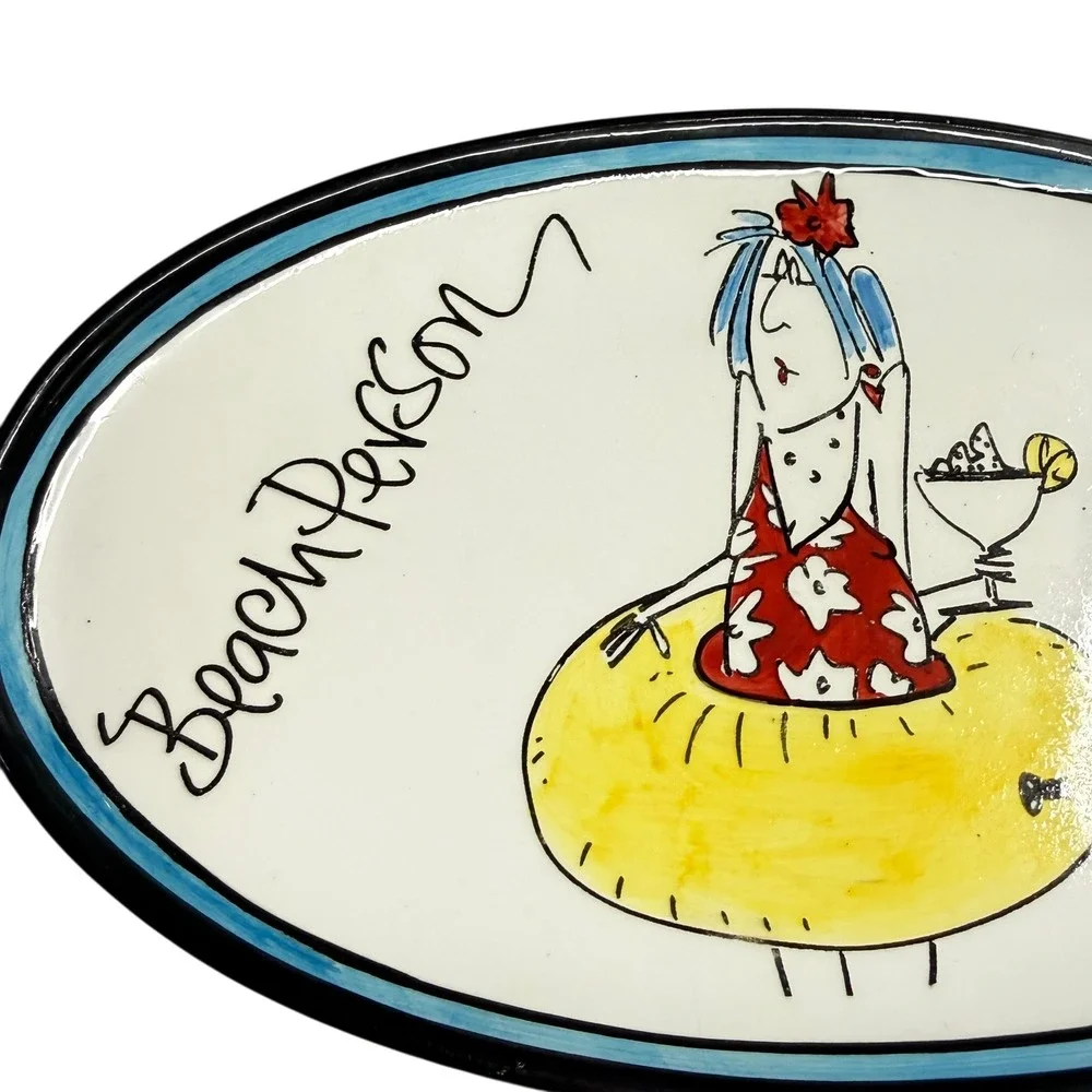 Lotus International Emerson Serving Platter Beach Person White Excellent Oval